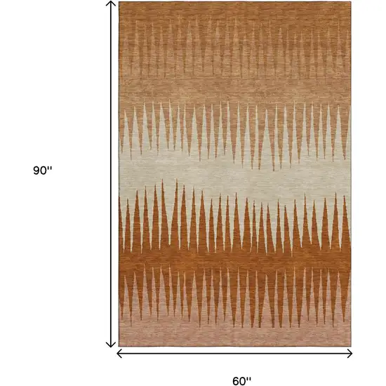Copper And Beige Striped Washable Area Rug With UV Protection Photo 9