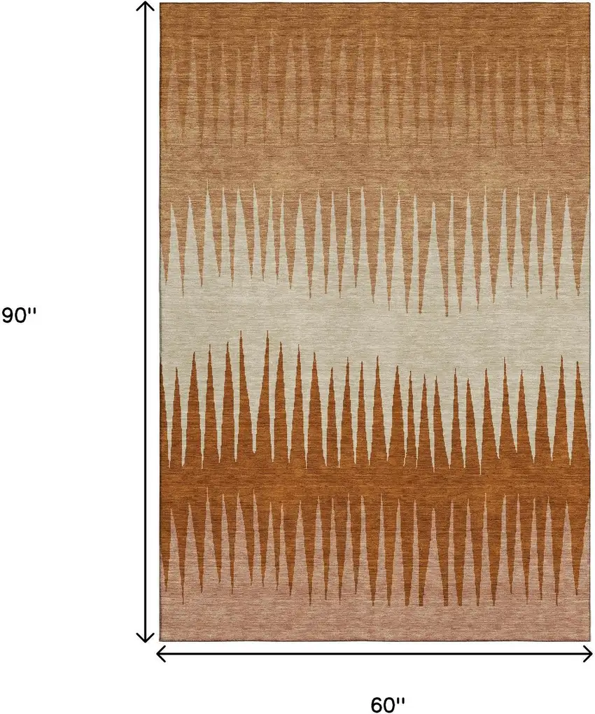 Copper And Beige Striped Washable Area Rug With UV Protection Photo 9
