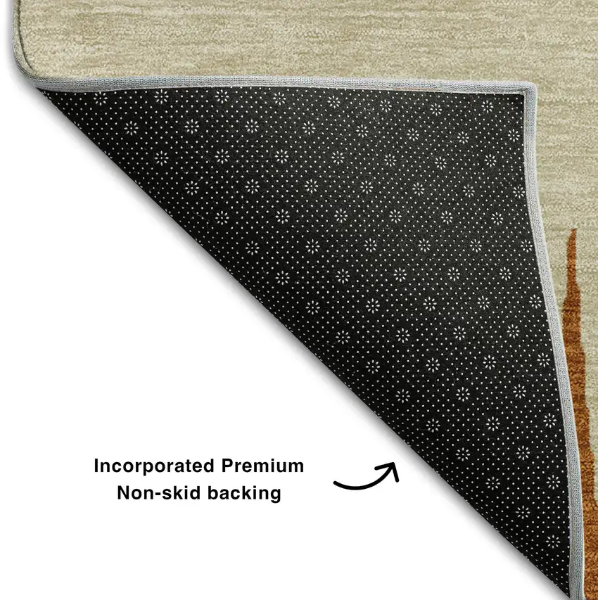 Copper And Beige Striped Washable Area Rug With UV Protection Photo 6