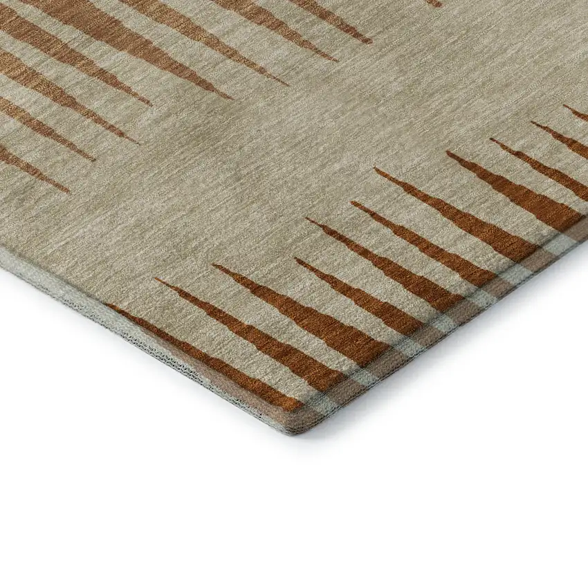 Copper And Beige Striped Washable Area Rug With UV Protection Photo 7