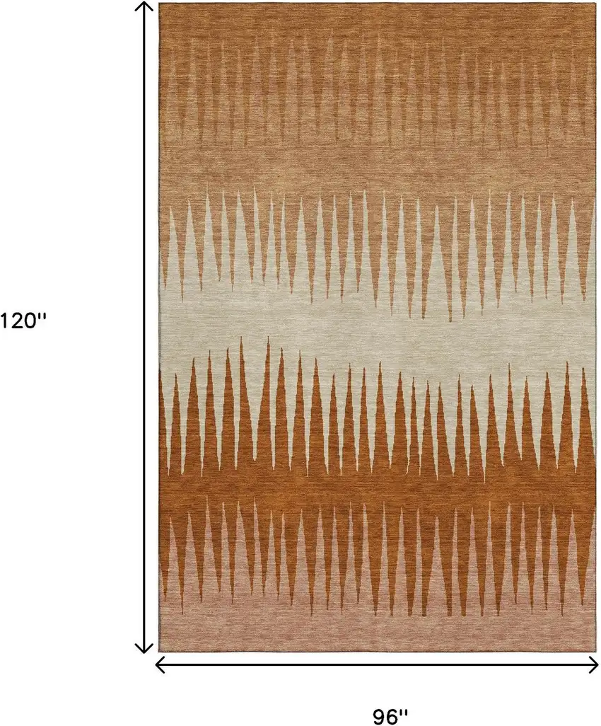 Copper And Beige Striped Washable Area Rug With UV Protection Photo 9