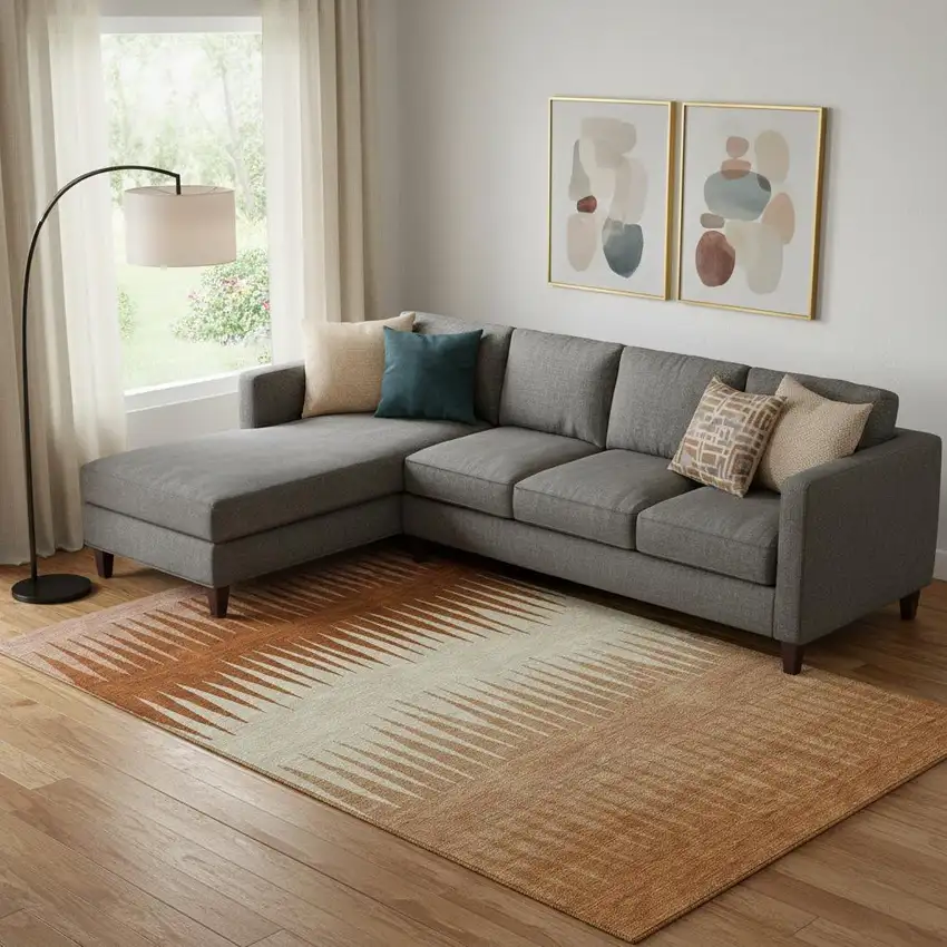 Copper And Beige Striped Washable Area Rug With UV Protection Photo 1