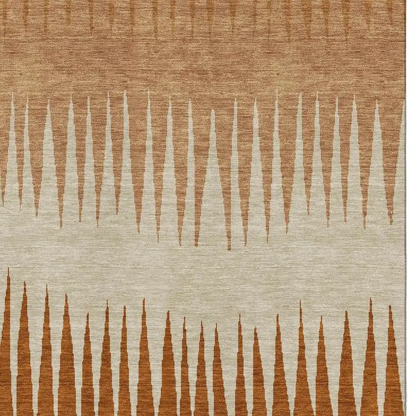 Copper And Beige Striped Washable Area Rug With UV Protection Photo 3