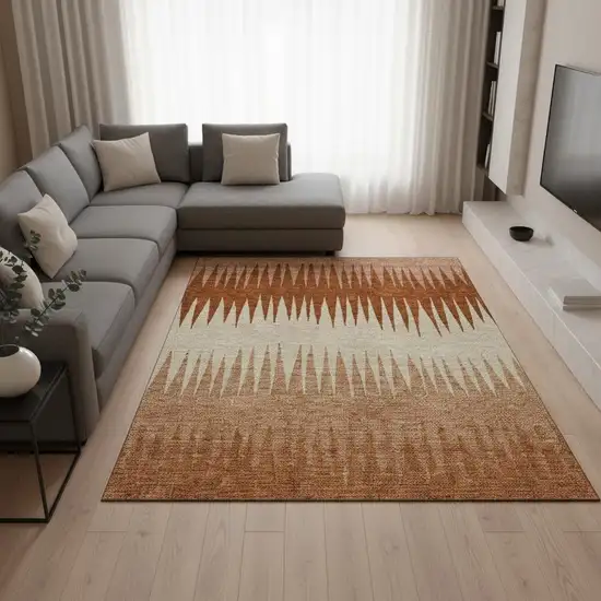 Copper And Beige Striped Washable Area Rug With UV Protection Photo 2
