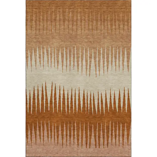 Copper And Beige Striped Washable Area Rug With UV Protection Photo 1