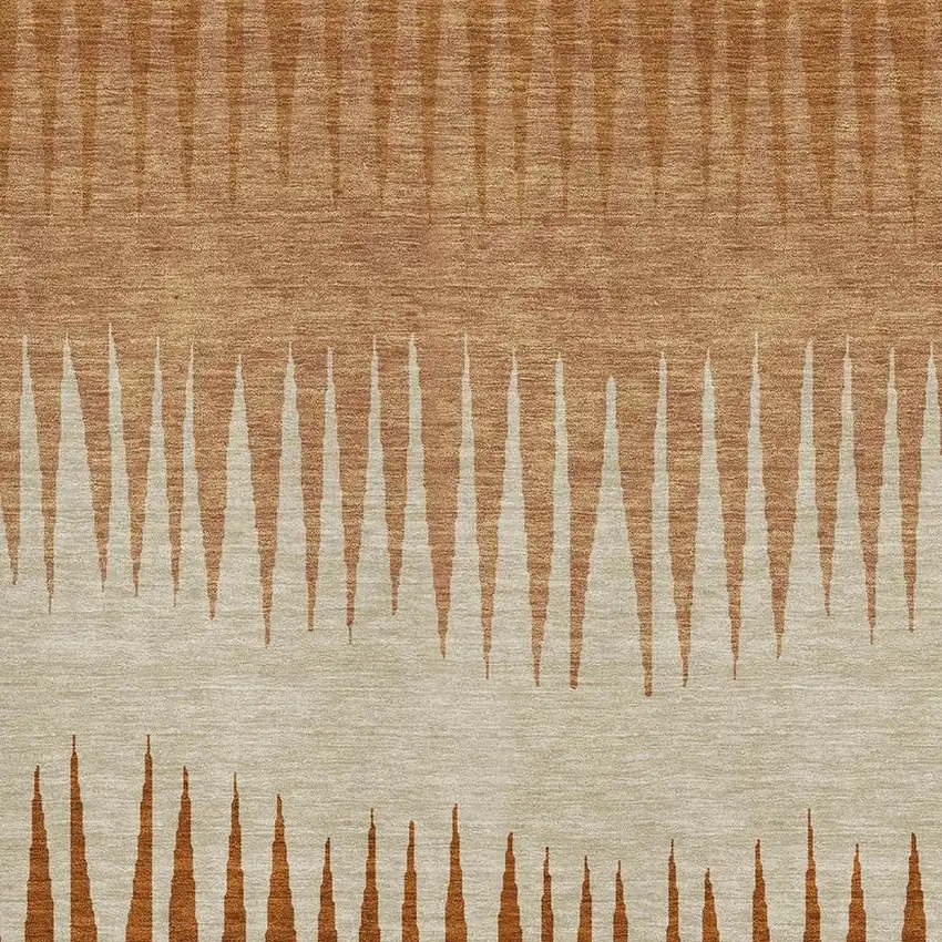 Copper And Beige Striped Washable Area Rug With UV Protection Photo 3