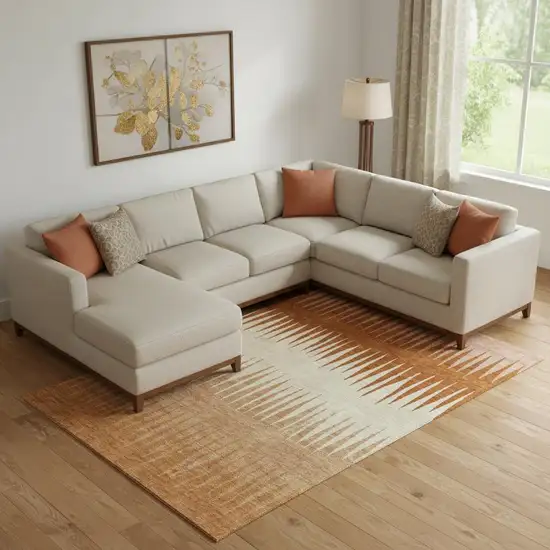 Copper And Beige Striped Washable Area Rug With UV Protection Photo 1