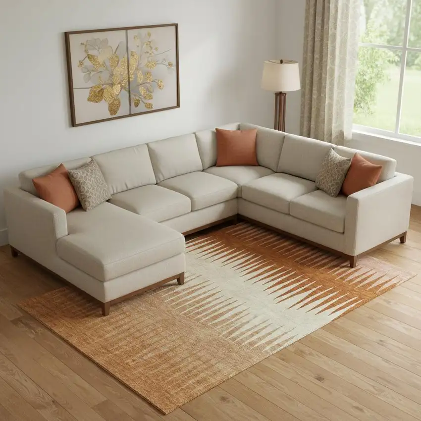 Copper And Beige Striped Washable Area Rug With UV Protection Photo 1