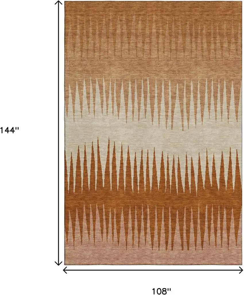 Copper And Beige Striped Washable Area Rug With UV Protection Photo 9