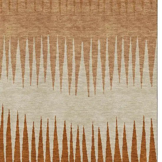Copper And Beige Striped Washable Area Rug With UV Protection Photo 3