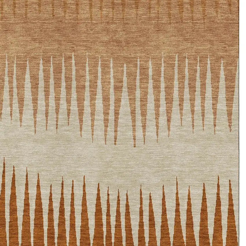 Copper And Beige Striped Washable Area Rug With UV Protection Photo 3