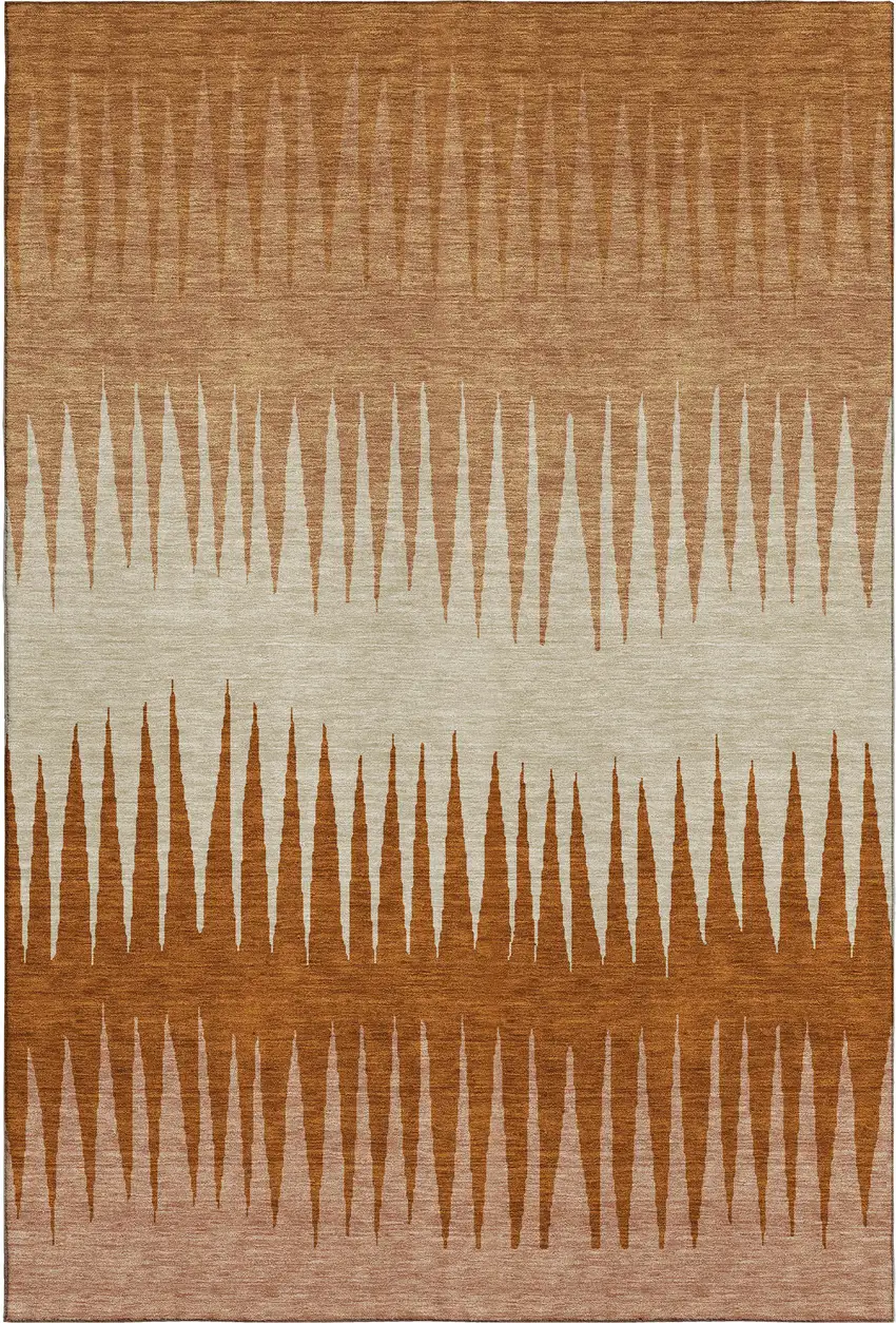 Copper And Beige Striped Washable Area Rug With UV Protection Photo 1