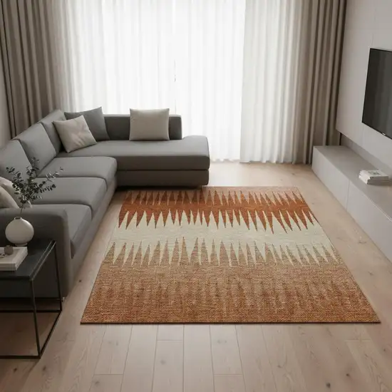 Copper And Beige Striped Washable Area Rug With UV Protection Photo 2