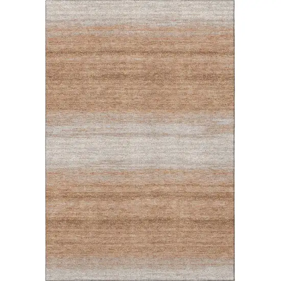 Copper And Beige Striped Washable Area Rug With UV Protection Photo 3