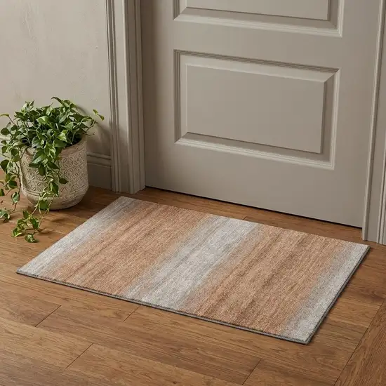 Copper And Beige Striped Washable Area Rug With UV Protection Photo 1