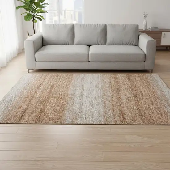 Copper And Beige Striped Washable Area Rug With UV Protection Photo 2