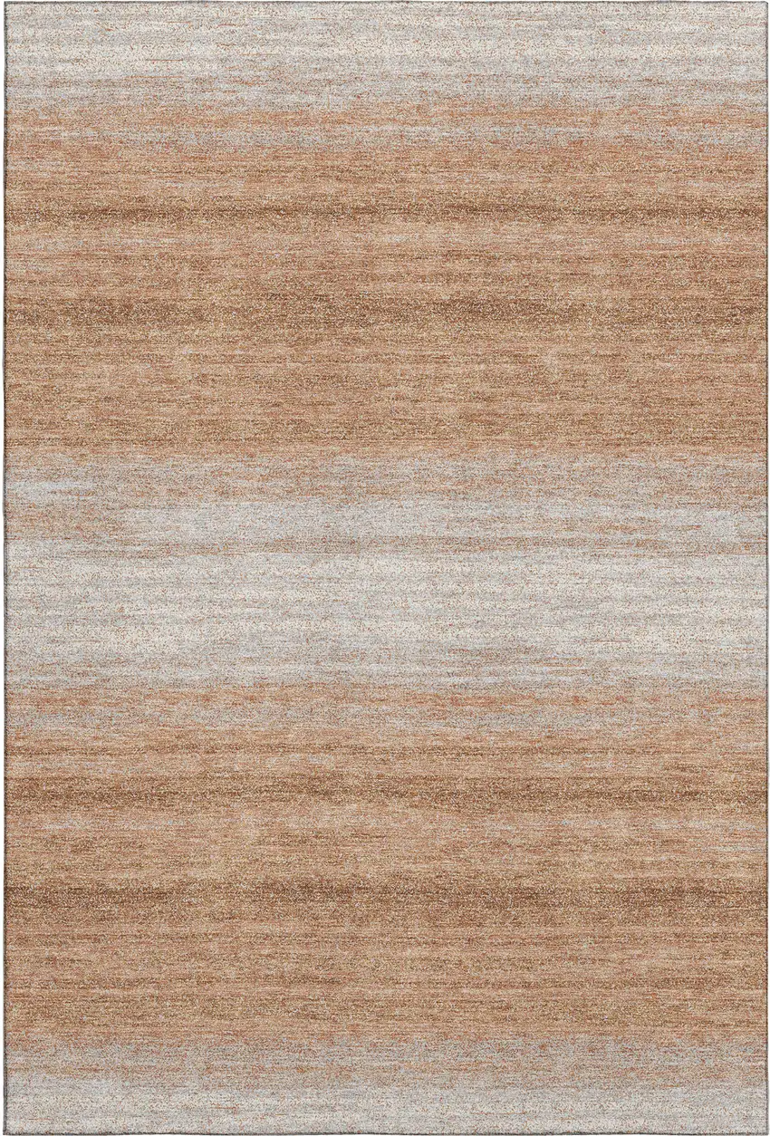 Copper And Beige Striped Washable Area Rug With UV Protection Photo 1