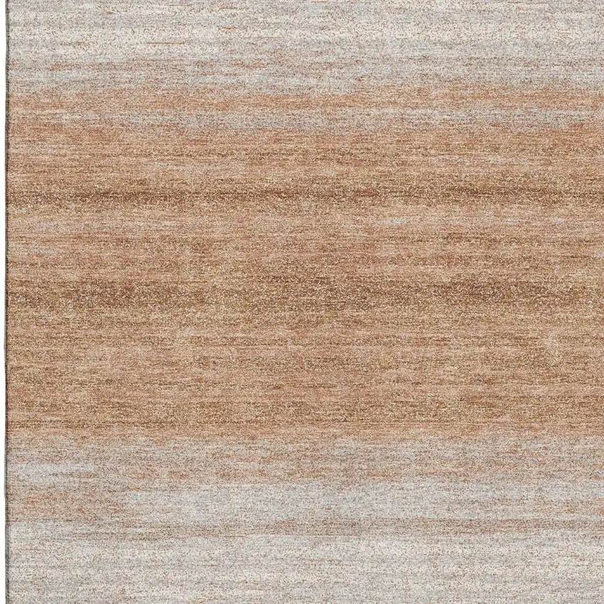 Copper And Beige Striped Washable Area Rug With UV Protection Photo 2