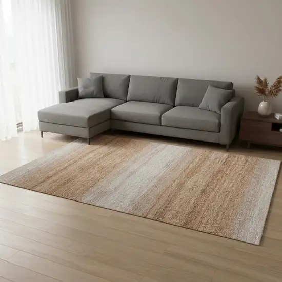 Copper And Beige Striped Washable Area Rug With UV Protection Photo 2