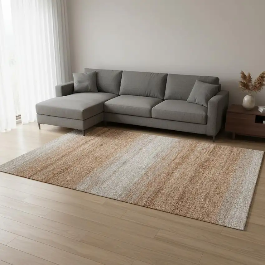 Copper And Beige Striped Washable Area Rug With UV Protection Photo 2