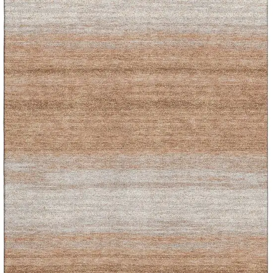 Copper And Beige Striped Washable Area Rug With UV Protection Photo 2