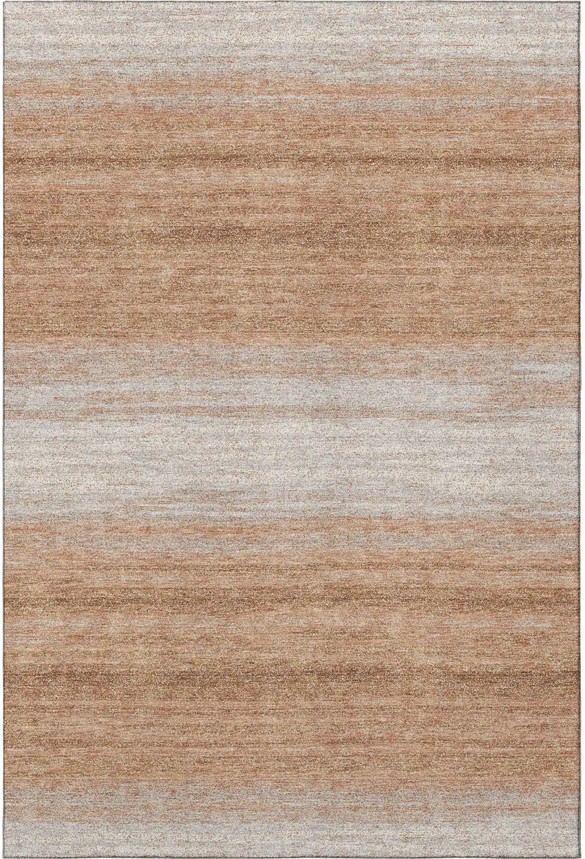 Copper And Beige Striped Washable Area Rug With UV Protection Photo 3