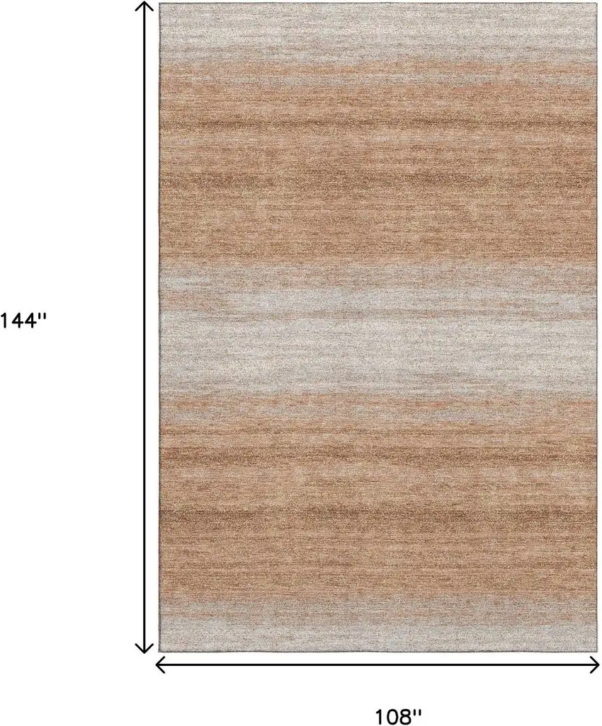 Copper And Beige Striped Washable Area Rug With UV Protection Photo 9
