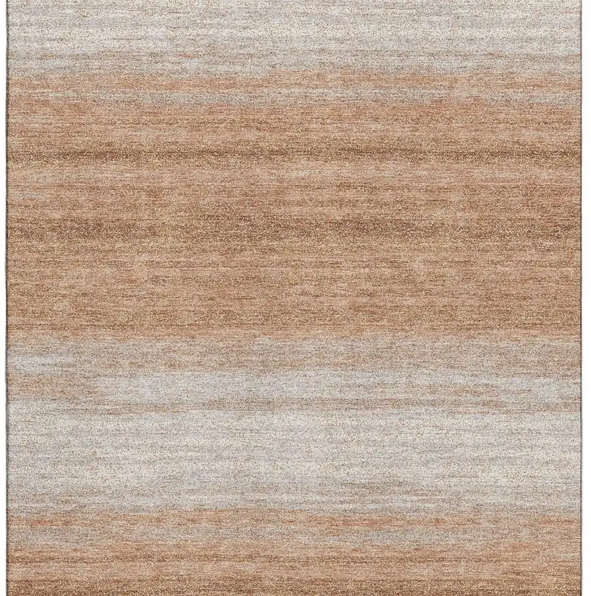 Copper And Beige Striped Washable Area Rug With UV Protection Photo 3