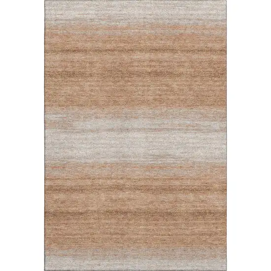 Copper And Beige Striped Washable Area Rug With UV Protection Photo 1