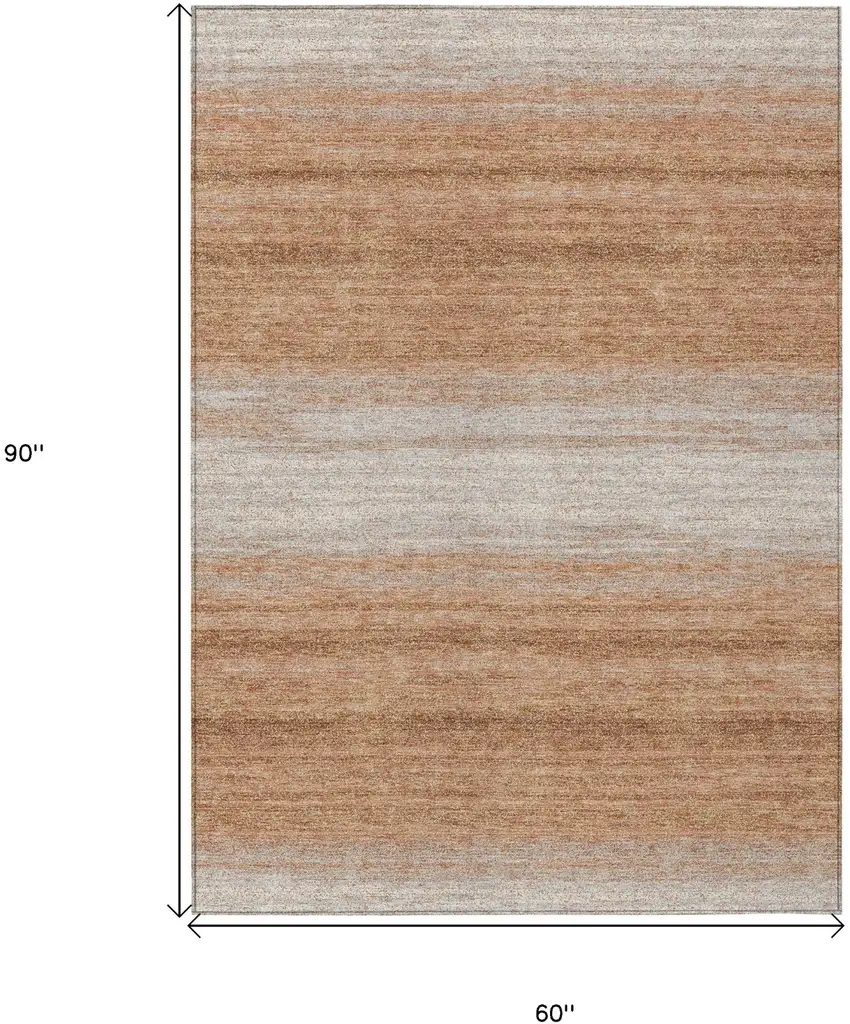 Copper And Beige Striped Washable Indoor Outdoor Area Rug Photo 3