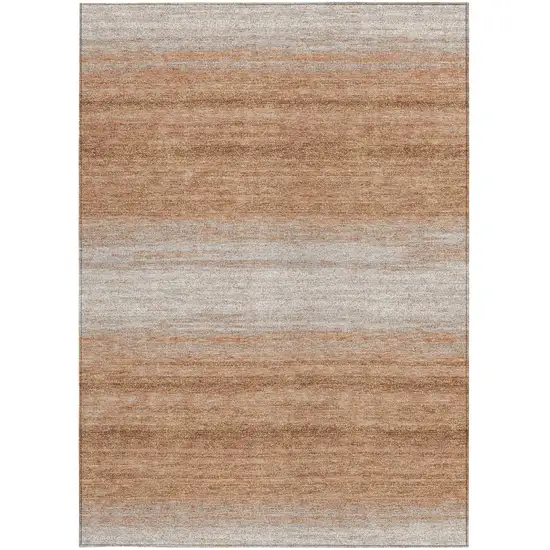 Copper And Beige Striped Washable Indoor Outdoor Area Rug Photo 6