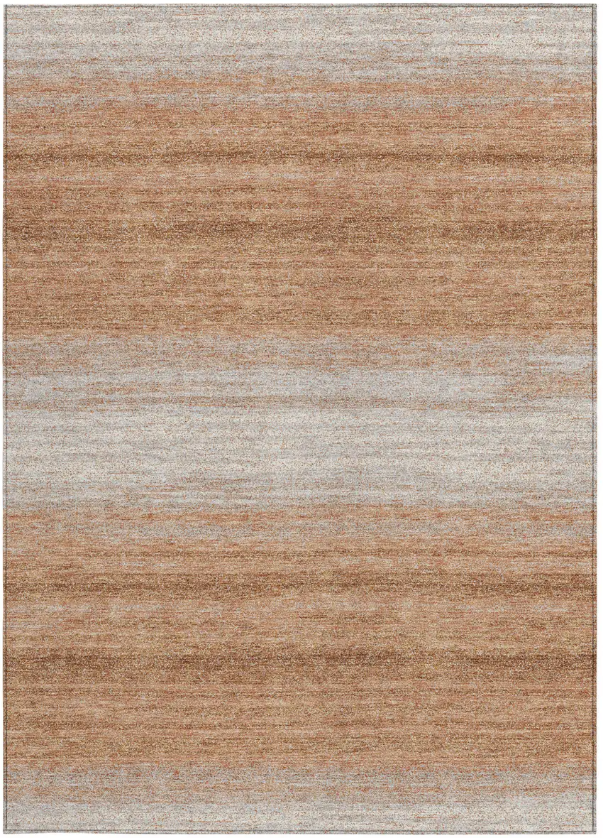Copper And Beige Striped Washable Indoor Outdoor Area Rug Photo 6
