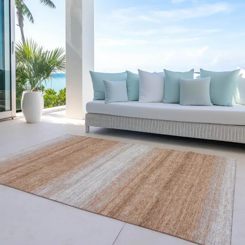 Copper And Beige Abstract Washable Indoor Outdoor Area Rug Photo 9