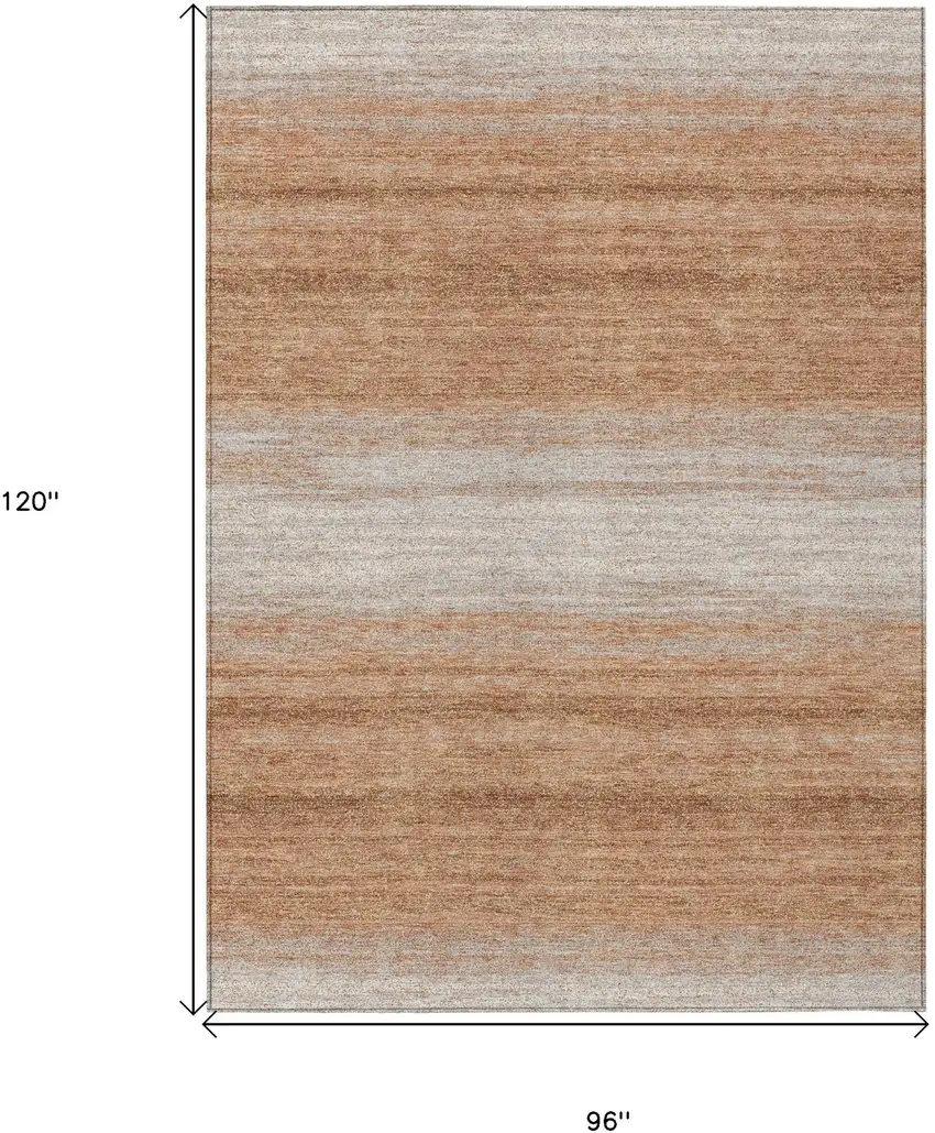 Copper And Beige Striped Washable Indoor Outdoor Area Rug Photo 3