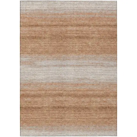 Copper And Beige Striped Washable Indoor Outdoor Area Rug Photo 2