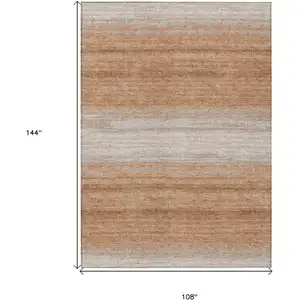 Photo of Copper And Beige Striped Washable Indoor Outdoor Area Rug