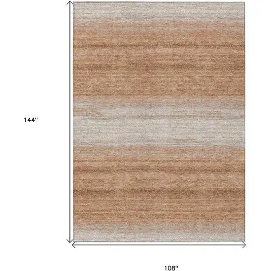 Copper And Beige Striped Washable Indoor Outdoor Area Rug Photo 3