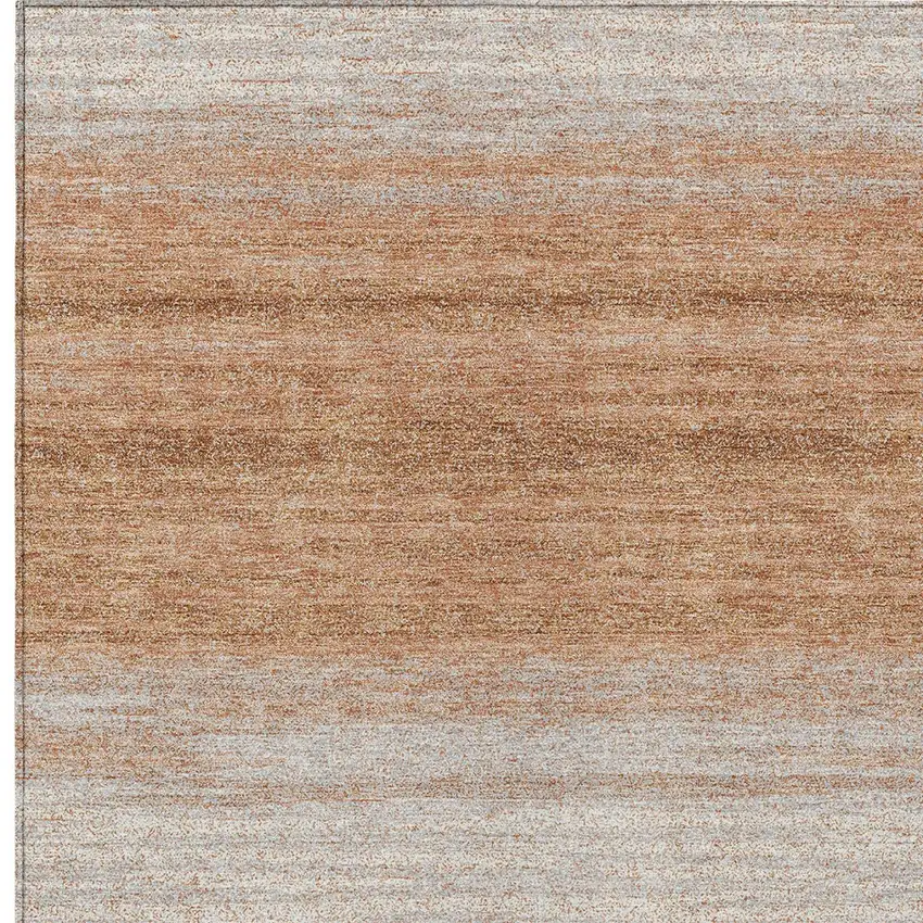 Copper And Beige Striped Washable Indoor Outdoor Area Rug Photo 6