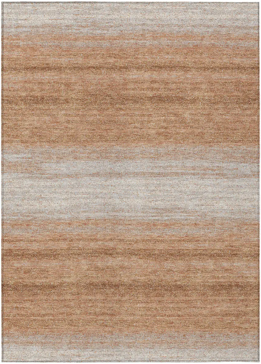 Copper And Beige Striped Washable Indoor Outdoor Area Rug Photo 2