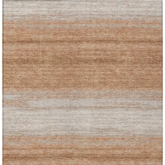 Copper And Beige Striped Washable Indoor Outdoor Area Rug Photo 7