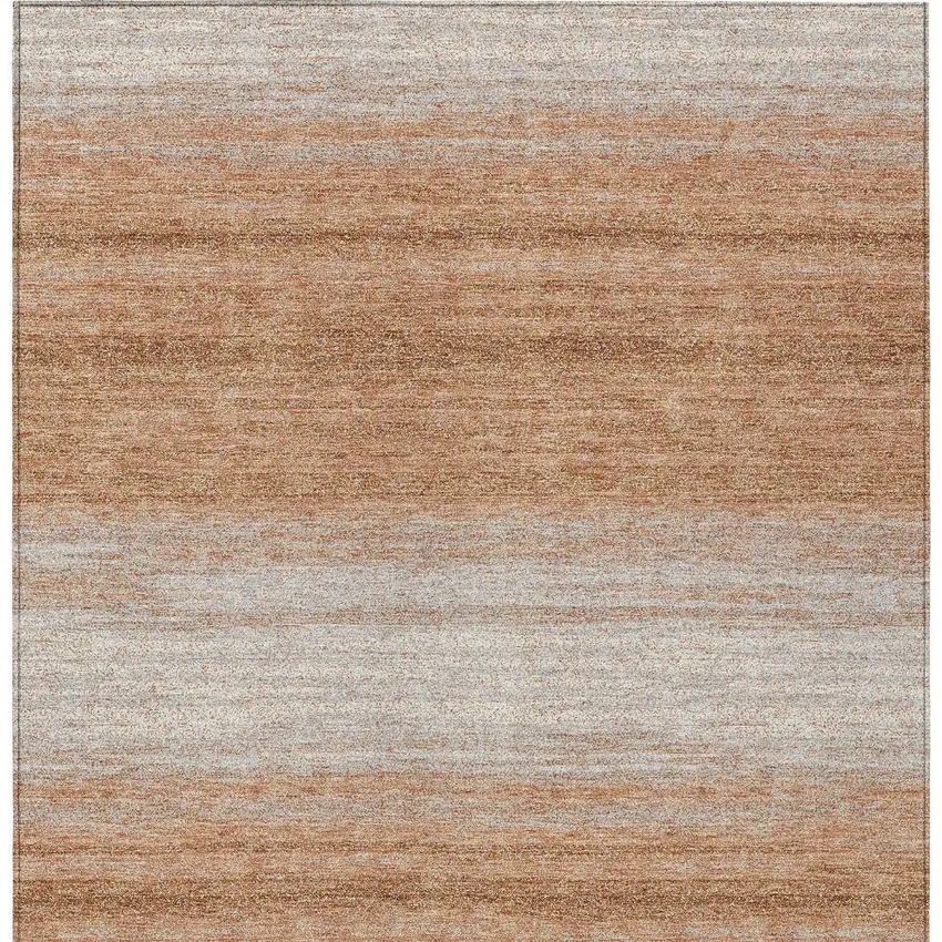 Copper And Beige Striped Washable Indoor Outdoor Area Rug Photo 7