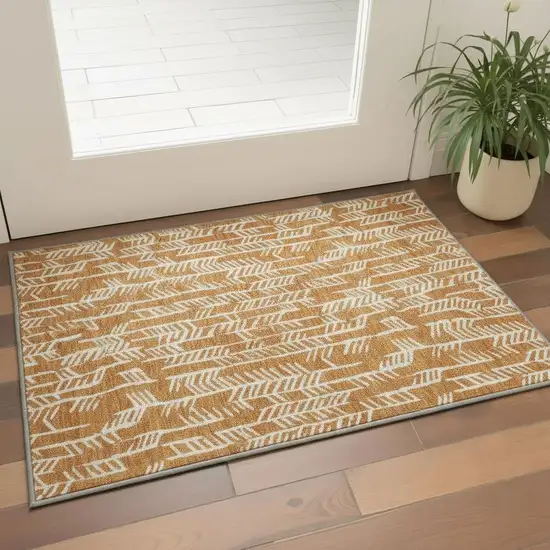 Copper And Beige Tribal Washable Area Rug With UV Protection Photo 2