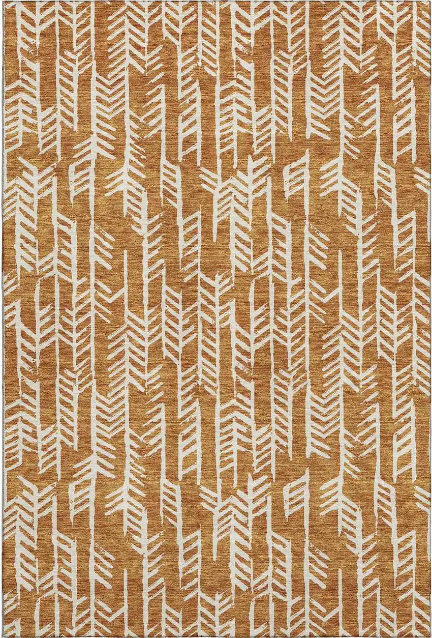 Copper And Beige Tribal Washable Area Rug With UV Protection Photo 1