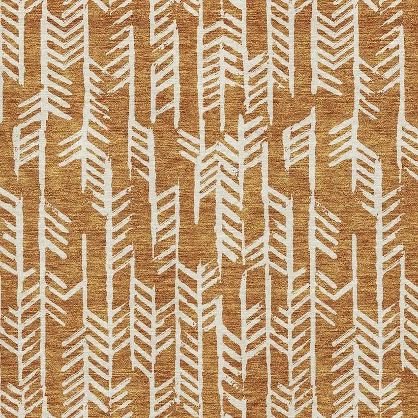 Copper And Beige Tribal Washable Area Rug With UV Protection Photo 3