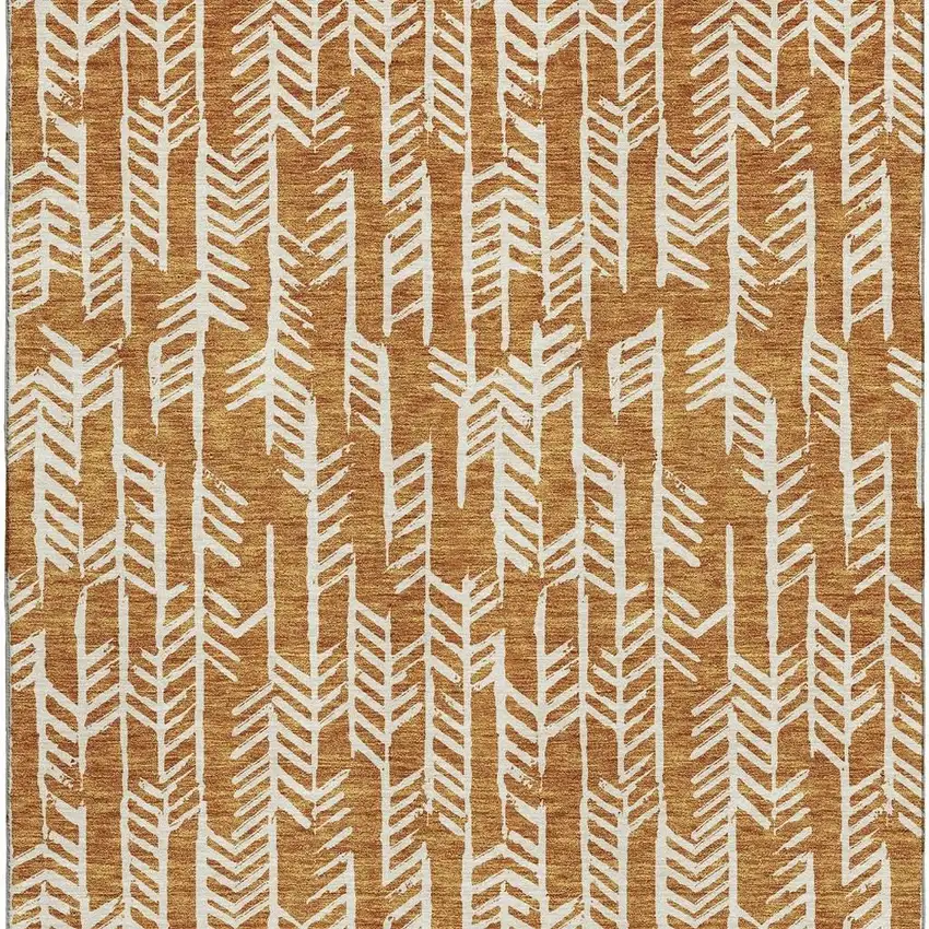 Copper And Beige Tribal Washable Area Rug With UV Protection Photo 4