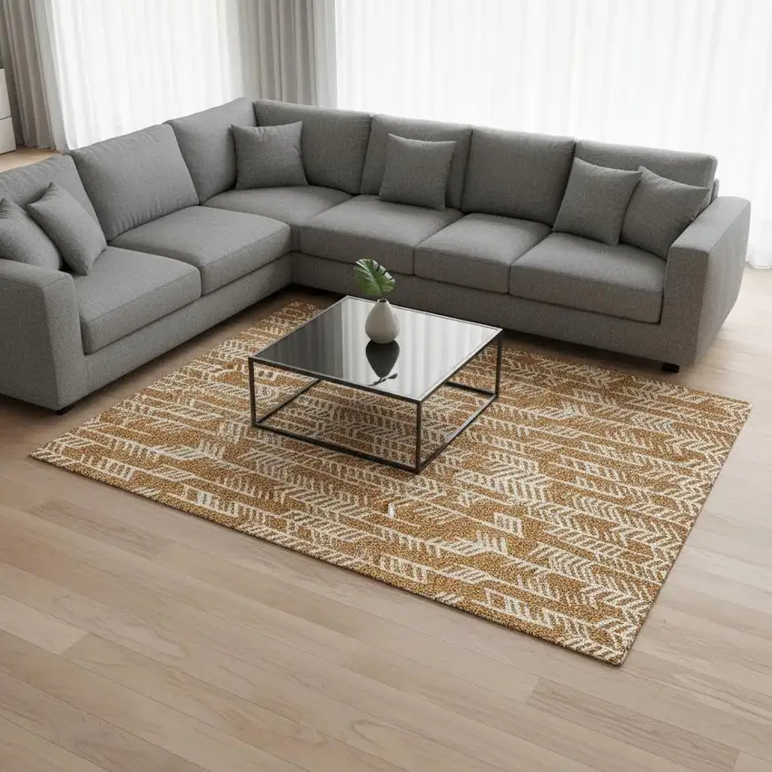 Copper And Beige Tribal Washable Area Rug With UV Protection Photo 2