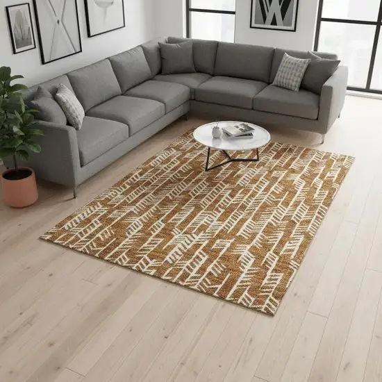 Copper And Beige Tribal Washable Area Rug With UV Protection Photo 2