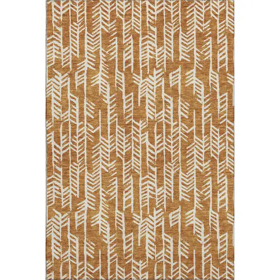 Copper And Beige Tribal Washable Area Rug With UV Protection Photo 1