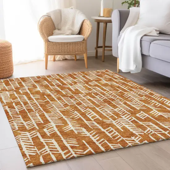 Copper And Beige Tribal Washable Area Rug With UV Protection Photo 5