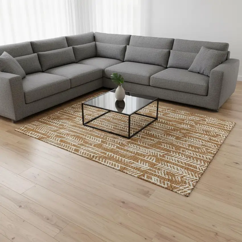 Copper And Beige Tribal Washable Area Rug With UV Protection Photo 2